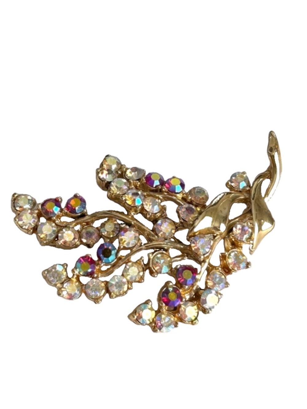 Gold Tone Crystal AB Brooch Vintage signed BSK